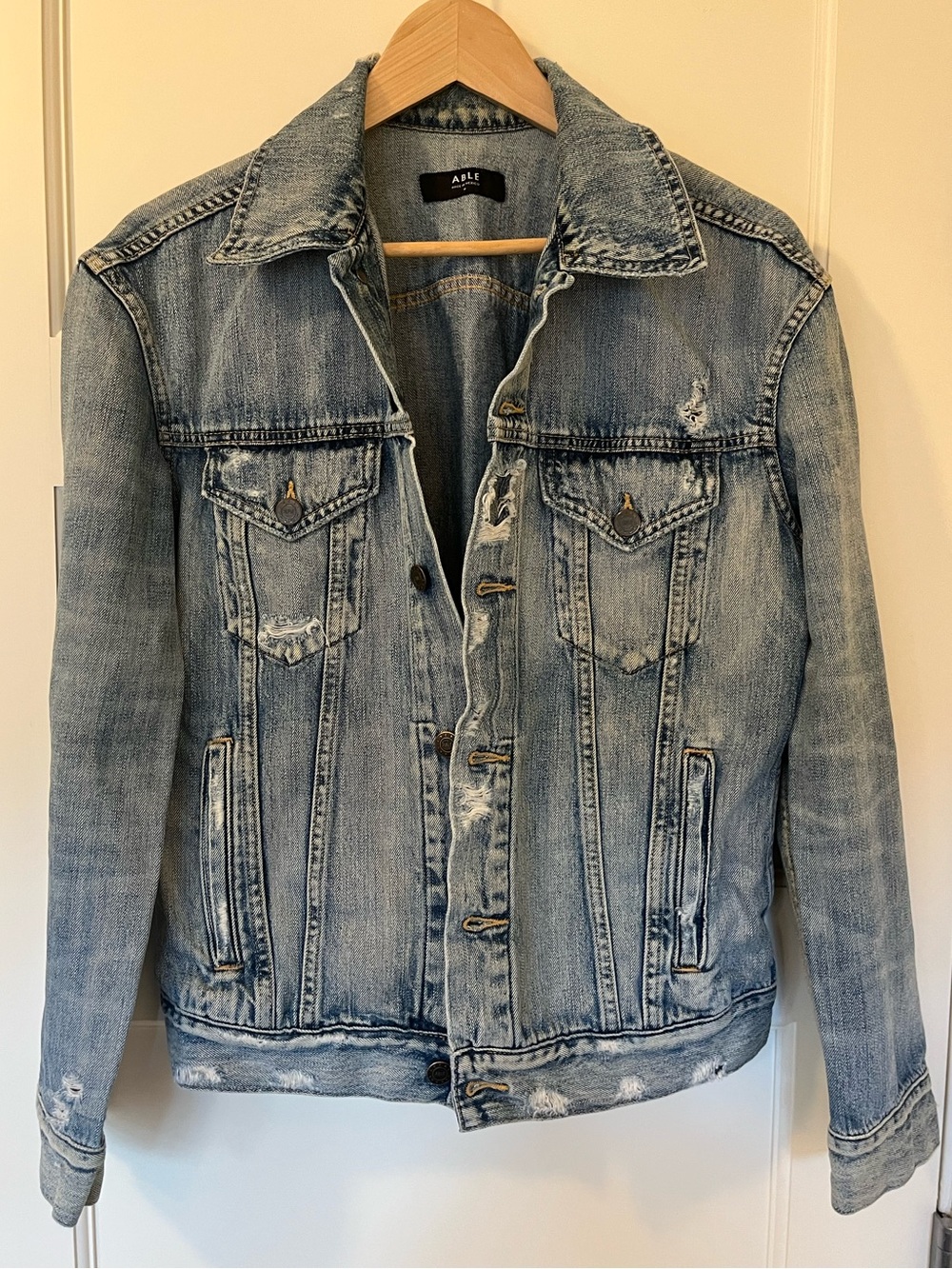 ABLE Merly Denim Jacket • Medium • Original Wash • Distressed • Sustainable